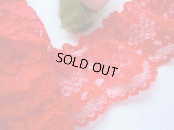 画像1: 幅約3.3ｃ　アカの花柄のフリル　4M