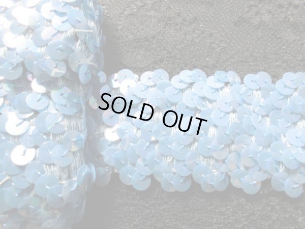 画像1: 幅約4ｃ　ゴージャスでお買い得なストレッチスパンコールブレード　ブルー　1.5Ｍ