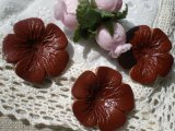 約３．５ｃ　日本製　チャ色のヌメ皮　花柄モチーフ　３個入り