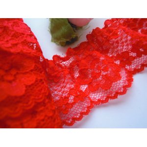 画像: 幅約3.3ｃ　アカの花柄のフリル　4M