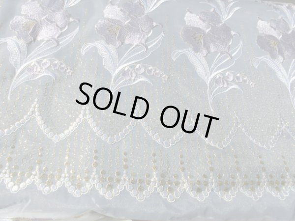 画像3: 最高級！シロ地にパープルとゴールドの花柄の広幅オーガンジレース　　1Ｍ
