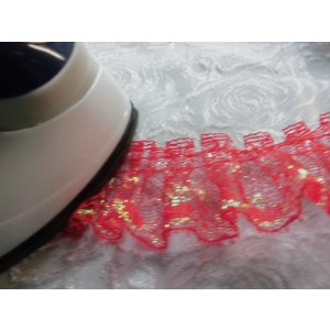 画像: アイロン接着　レース工房☆太陽のぴたっとレース　 アカパールラメの人気のフリフリフリル・ラッセルレース　1Ｍ