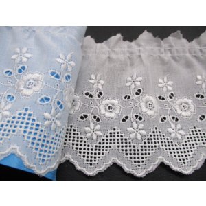 画像: 幅約9ｃ　可愛い花柄のフリル　シロ　1.5M