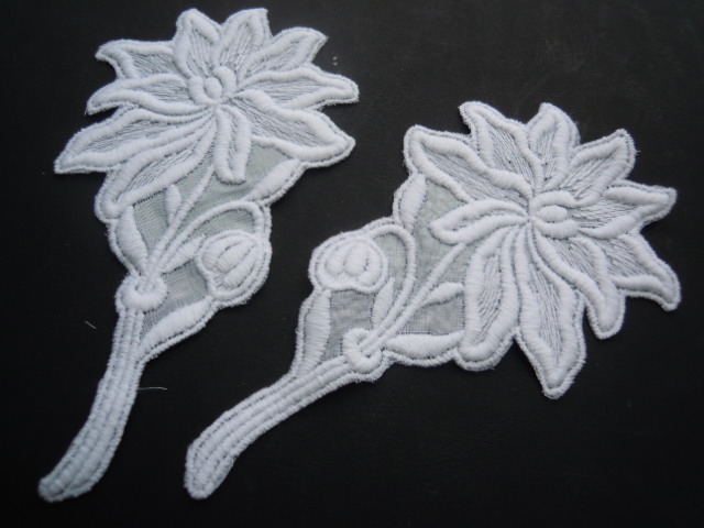 画像1: お買い得なシロの花柄　綿モチーフレース　　3組6枚入り