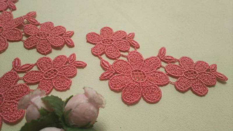 画像2: 在庫処分！可愛い花柄　ローズピンクのコットンケミカルのアップリケレース　5枚入り