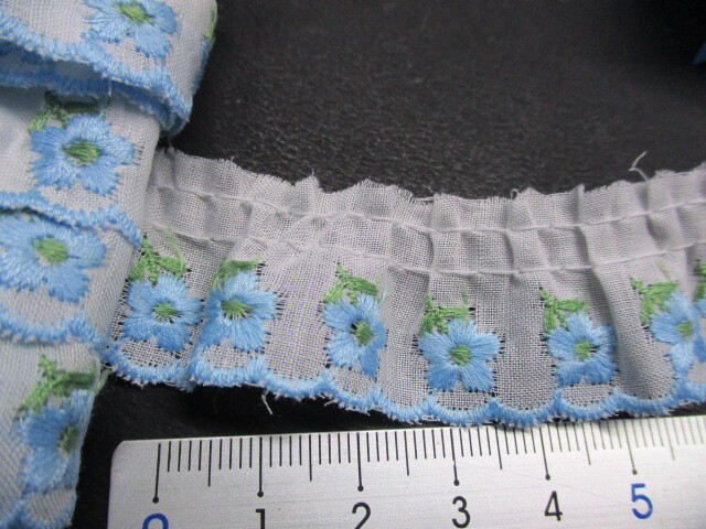 画像: 幅約2.3ｃ　可愛い白地にブルーのバラ柄のフリル　3M