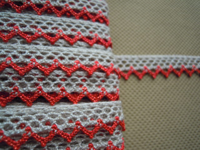 画像1: 麻混メタリックトーション　アカ　幅約1.3ｃ人気のレース　3M