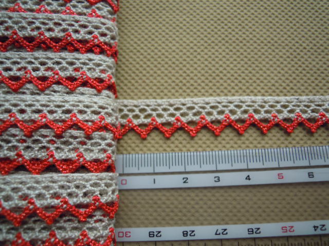 画像: 麻混メタリックトーション　アカ　幅約1.3ｃ人気のレース　3M